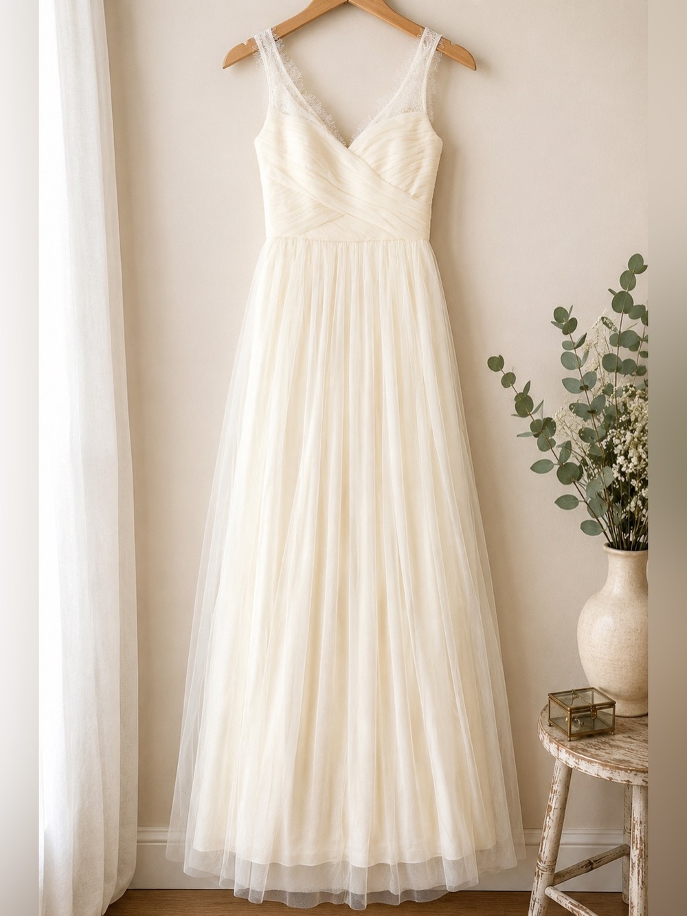 Hitherto Anthropologie Fleur Ivory Lace Tulle Maxi Dress 8 Wedding Bridesmaid